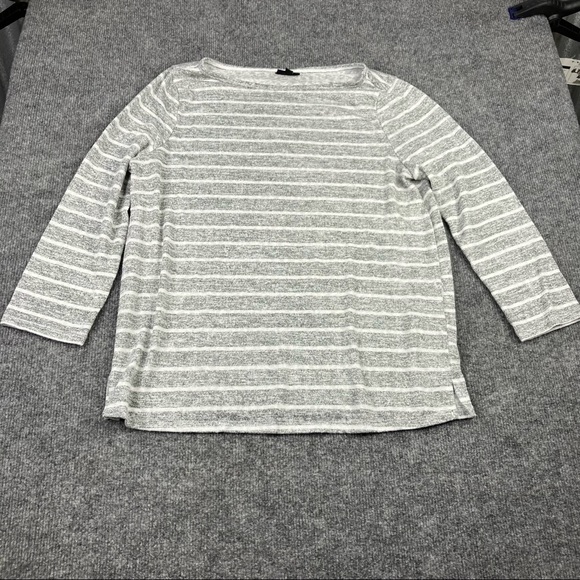 Bobeau Size L Space Dye Shirt grey stripped White Pullover Blouse - Picture 1 of 6